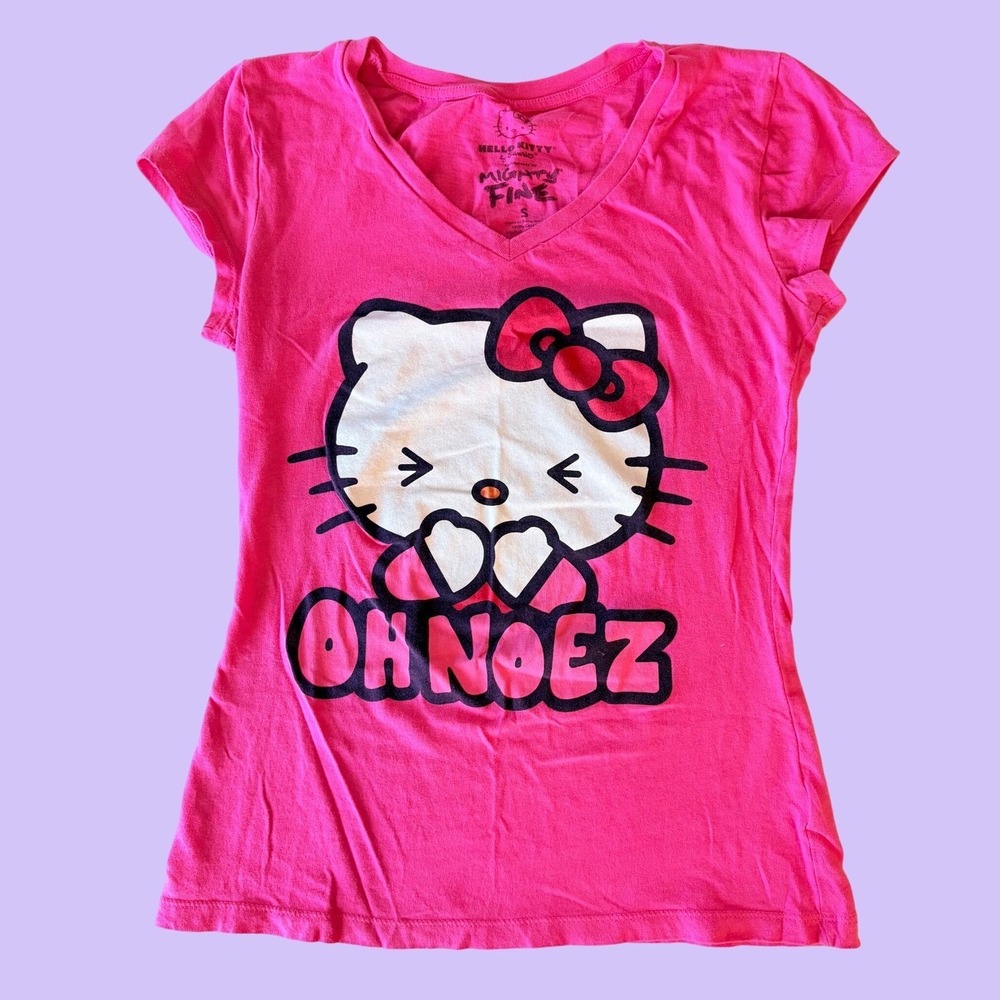 Y2K Hello Kitty Mighty Fine Pink Graphic V-Neck T-Shirt Oh Noez Scene #19